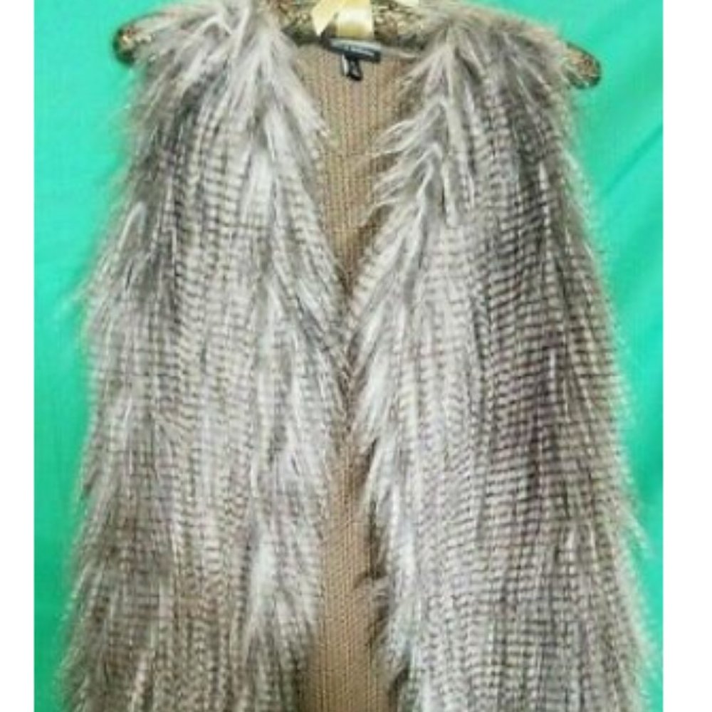 Stylish Faux Fur Knitted Vest Size S Sweater Brown Allison Brittney Unique